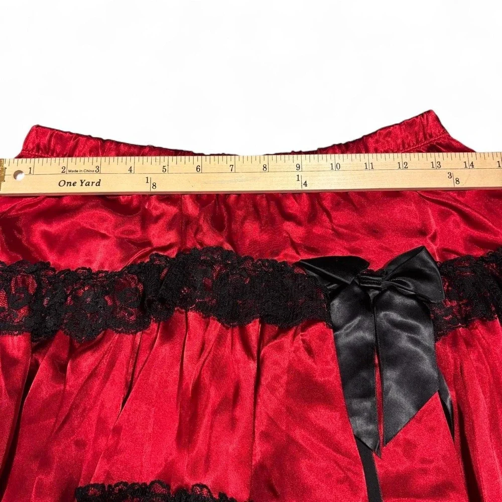 Y2K Red Satin Lace Ruffle Mini Skirt Bow Coquette🎋